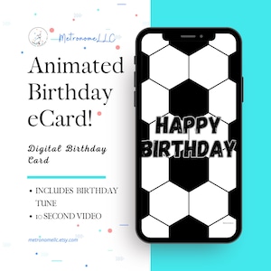 Musical Happy Birthday Card, Soccer Ball, Happy Birthday Tune & Cheering Sports Crowd, Instant Download eCard Gift, DIY Social Media Message