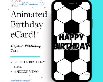Musical Happy Birthday Card, Soccer Ball, Happy Birthday Tune & Cheering Sports Crowd, Instant Download eCard Gift, DIY Social Media Message