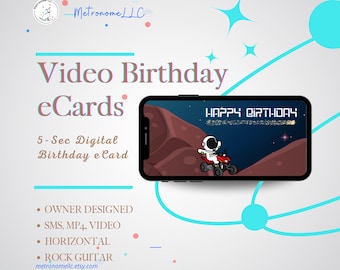 Happy Birthday Card For Him, Space Astronaut On Quad, Digital Animated Birthday eCard, Rock Guitar Drum Beat, Instant Download DIY Gift