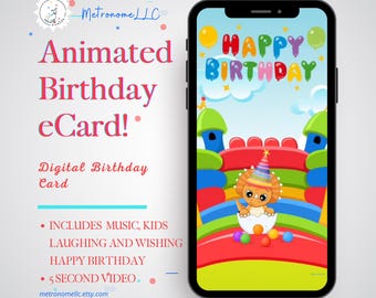 Animated Dinosaur Birthday eCard: Fun Kids Digital Musical Happy Birthday Card (Instant Download), Last Minute Gift, DIY Text Message