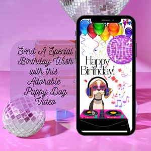Musical Animated Birthday Card - Instant Download - Digital Greeting Card, Disco DJ Dog BDay eCard, Text Messaging App, Happy Birthday Song image 2