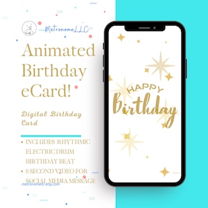 Musical Animated Birthday Card, Happy Birthday Digital eCard, Electronic Drum, Instant Download, DIY Last Minute Social Media/Textable Gift