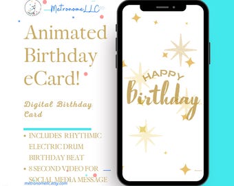 Musical Animated Birthday Card, Happy Birthday Digital eCard, Electronic Drum, Instant Download, DIY Last Minute Social Media/Textable Gift