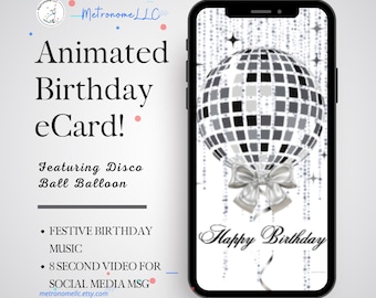 Musical Animated Birthday Card, Disco Ball Digital Download e-Card, Happy Birthday Song, Last Minute Gift, eCard Birthday Card, Social Media