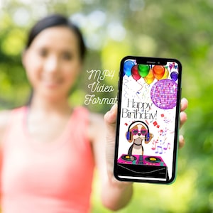 Musical Animated Birthday Card - Instant Download - Digital Greeting Card, Disco DJ Dog BDay eCard, Text Messaging App, Happy Birthday Song image 3