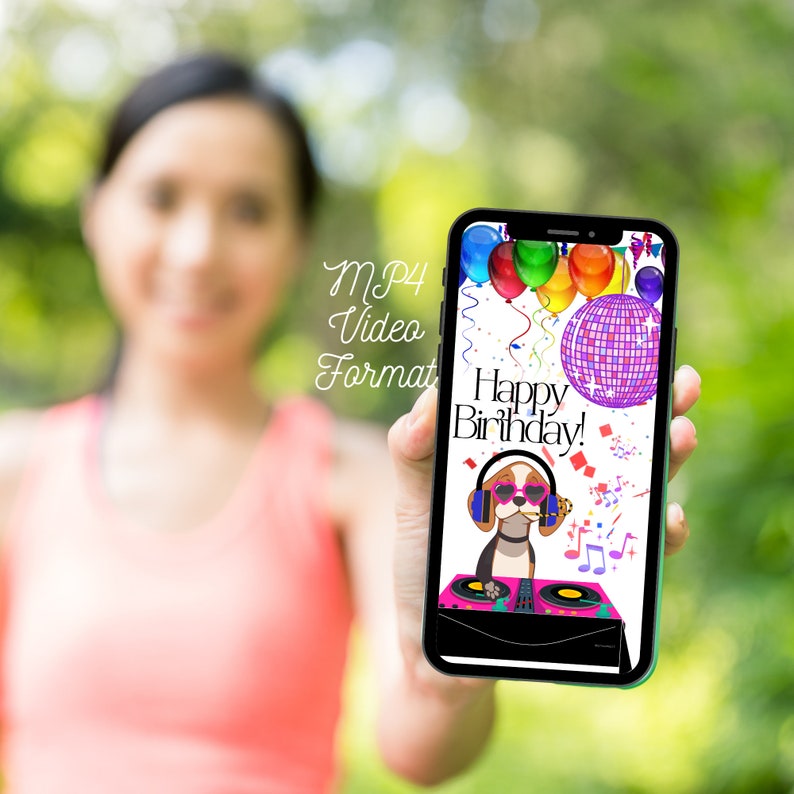 Musical Animated Birthday Card - Instant Download - Digital Greeting Card, Disco DJ Dog BDay eCard, Text Messaging App, Happy Birthday Song image 3
