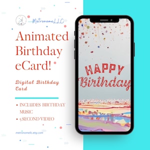 Musical Animated Birthday Card, Instant Download Digital Birthday eCard, Happy Birthday Tune, Last Minute Gift, eCard Birthday Card