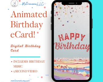 Musical Animated Birthday Card, Instant Download Digital Birthday eCard, Happy Birthday Tune, Last Minute Gift, eCard Birthday Card