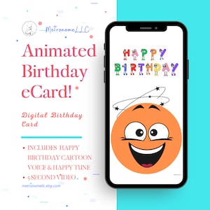Musical Animated Birthday Card, Kid Digital Mobile Happy Birthday eCard, Tween Instant Download Last Minute Gift For DIY Text Message