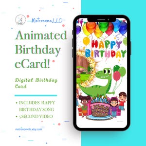Musical Animated Birthday Card, Kid Happy Birthday eCard, Last Minute Instant Download Digital eCard Gift, DIY Dinosaur Social Media Message