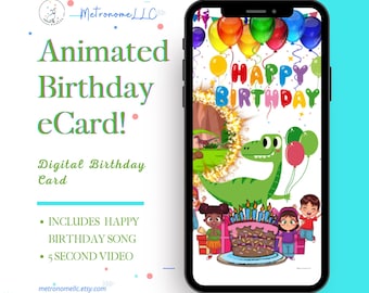 Musical Animated Birthday Card, Kid Happy Birthday eCard, Last Minute Instant Download Digital eCard Gift, DIY Dinosaur Social Media Message