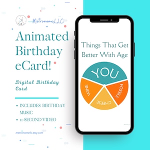 Digital Birthday Card: Virtual Animated Musical eCard, Happy Birthday Music, Social Media Text Message Last Minute DIY Gift Instant Download