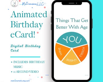 Digital Birthday Card: Virtual Animated Musical eCard, Happy Birthday Music, Social Media Text Message Last Minute DIY Gift Instant Download