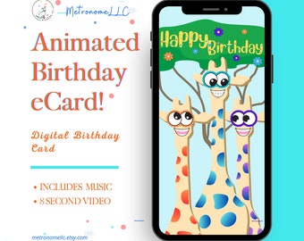 Birthday Card For Kid, Googly-Eyed Giraffe Animated Birthday eCard, Digital Birthday Card & Birthday Song, DIY Social Media Message App Gift