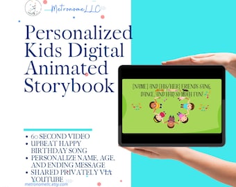 Digital Birthday Card, Custom Name Age Story & Happy Birthday Song, Virtual Greeting Cards, Kids Musical Animated Birthday Gift, 4K YT Video
