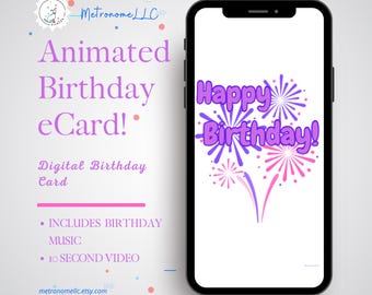 Happy Birthday Card, Animated Musical Digital Mobile eCard With Fun Music, Instant Download Last Minute Gift For Social Media Or Message App