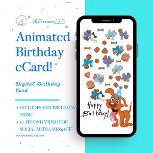 Digital Happy Birthday Card, Animated Musical Dog Treat Gift eCard, Last Minute Instant Download, Funny Birthday Card Social Media Message
