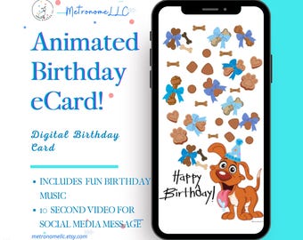 Digital Happy Birthday Card, Animated Musical Dog Treat Gift eCard, Last Minute Instant Download, Funny Birthday Card Social Media Message
