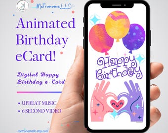 Musical Animated Birthday Card, Digital Download e-Card, Happy Birthday Song, Virtual Last Minute DIY Gift, Personal Social Media DM eCard