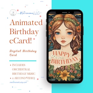 Musical Animated Birthday Card, Digital Birthday eCard, Orchestral Happy Birthday Music, Last Minute Gift, Fairy DIY Social Media Message