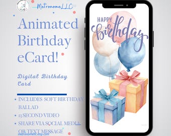 Musical Animated Birthday Card, Instant Download Digital Birthday e-Card, Soft Birthday Ballad, Last Minute Gift, eCard Birthday Card, Text