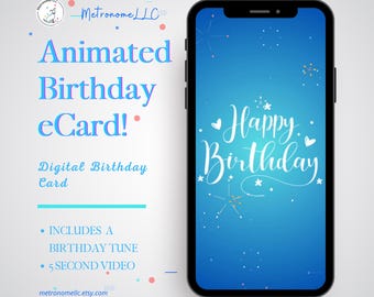 Musical Animated Birthday Card, Happy Birthday Last Minute Instant Download Digital eCard Gift, Fireworks Design, Social Media /Text Message