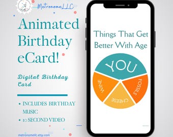 Digital Birthday Card: Virtual Animated Musical eCard, Happy Birthday Music, Social Media Text Message Last Minute DIY Gift Instant Download
