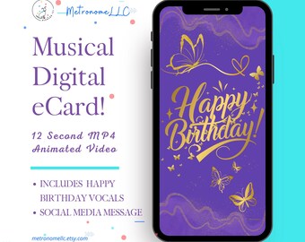 Musical Animated Birthday Card For Queen, Vocalized Happy Birthday Song, DIY Social Media Message App eCard, Instant Download Digital Gift