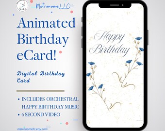 Happy Birthday Card For Her, Musical Animated Birthday eCard, Orchestral Music, Social Media Message, Instant Download, Floral DIY Gift