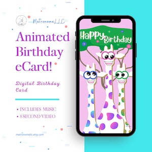 Birthday Card For Kid, Googly-Eyed Giraffe Animated Birthday eCard, Digital Birthday Card & Birthday Song, DIY Social Media Message App Gift