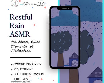 Restful Rain ASMR Sleep Aid, Mobile Ready 2 Minute MP4 Video Download, Animated Rain Sounds, Pickles Adventures Blue Slumber, Healing Sounds