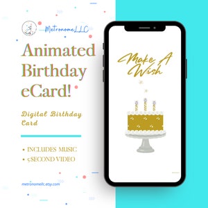 Musical Animated Birthday Card, Happy Birthday eCard & Soft Piano, Instant Download Digital Last Minute Gift, DIY Social Media/Messaging App
