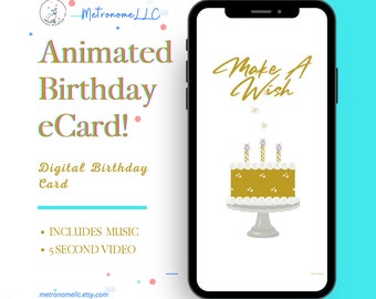 Musical Animated Birthday Card, Happy Birthday eCard & Soft Piano, Instant Download Digital Last Minute Gift, DIY Social Media/Messaging App