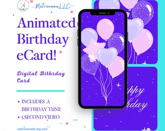 Animated Birthday Card For Women & Girls,Instant Download Last Minute Gift, Musical Digital Birthday eCard With Happy Birthday Tune, Texting