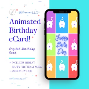 Musical Animated Birthday Card, Cat Tail eCard Happy Birthday Card, Last Minute DIY Instant Download Gift, Text Message App, Upbeat HBD Song