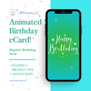 Musical Animated Birthday Card, Happy Birthday Last Minute Instant Download Digital eCard Gift, Fireworks Design, Social Media /Text Message