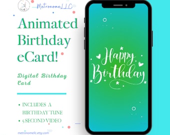 Musical Animated Birthday Card, Happy Birthday Last Minute Instant Download Digital eCard Gift, Fireworks Design, Social Media /Text Message