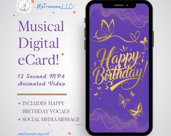 Musical Animated Birthday Card For Queen, Vocalized Happy Birthday Song, DIY Social Media Message App eCard, Instant Download Digital Gift