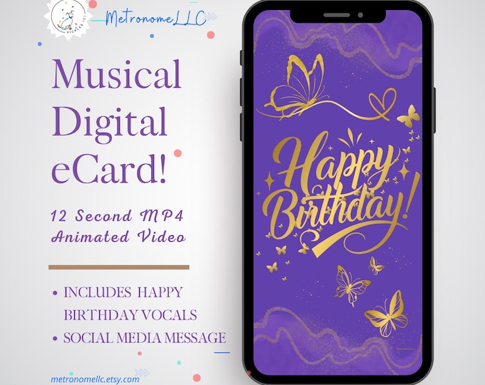 Featured listing image: Musical Animated Birthday Card For Queen, Vocalized Happy Birthday Song, DIY Social Media Message App eCard, Instant Download Digital Gift