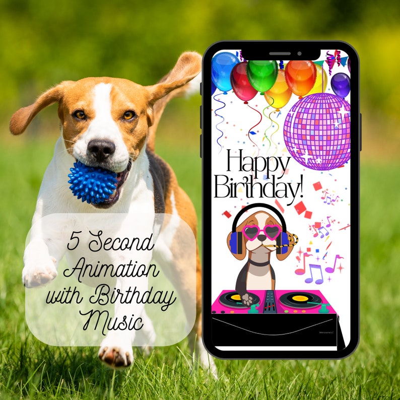 Musical Animated Birthday Card - Instant Download - Digital Greeting Card, Disco DJ Dog BDay eCard, Text Messaging App, Happy Birthday Song image 5