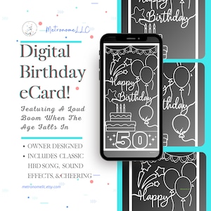 50th Birthday Card, eCard Birthday Card,  Funny Animated Birthday Card with HBD Song And Surprise Boom Sound Effects, Instant Download Gift