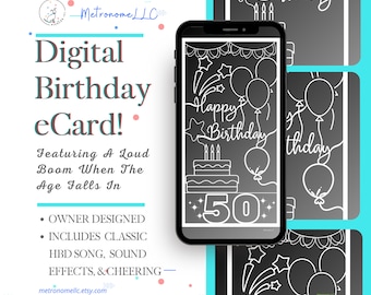 50th Birthday Card, eCard Birthday Card,  Funny Animated Birthday Card with HBD Song And Surprise Boom Sound Effects, Instant Download Gift