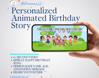 Personalized Story Books for Children: Digital Musical Animated Birthday Card  with Name Age Custom Message, Kids Unique Gift, 4K MP4 Video