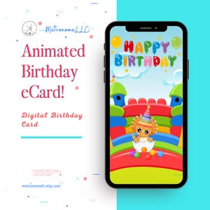 Musical Animated Birthday Card , Happy Birthday eCard, Kids Bouncing  Dinosaur,Instant Download Digital Last Minute Gift, DIY Text Message