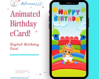 Musical Animated Birthday Card , Happy Birthday eCard, Kids Bouncing  Dinosaur,Instant Download Digital Last Minute Gift, DIY Text Message