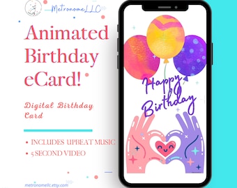 Musical Animated Birthday Card, Teen Last Minute DIY Instant Download Gift, Tween Digital Happy Birthday eCard, Social Media/Message App
