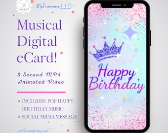 Musical Animated Birthday Card, Digital Birthday Card, Happy Birthday eCard, Last Minute DIY Instant Download Gift, Social Media Message