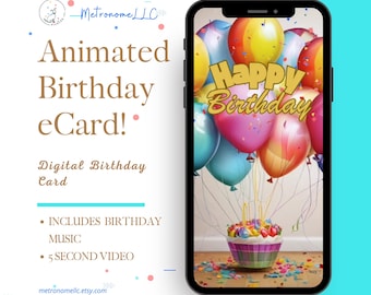 Musical Animated Birthday Card, Instant Download Digital Birthday eCard, Happy Birthday Tune, Last Minute Gift, eCard Birthday Card