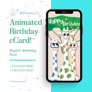 Funny Birthday Card, Kid Googly-Eyed Giraffe Animated Birthday eCard, Digital Birthday Card & Birthday Song, DIY Social Media Message Gift