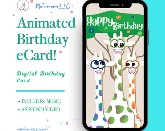 Funny Birthday Card, Kid Googly-Eyed Giraffe Animated Birthday eCard, Digital Birthday Card & Birthday Song, DIY Social Media Message Gift